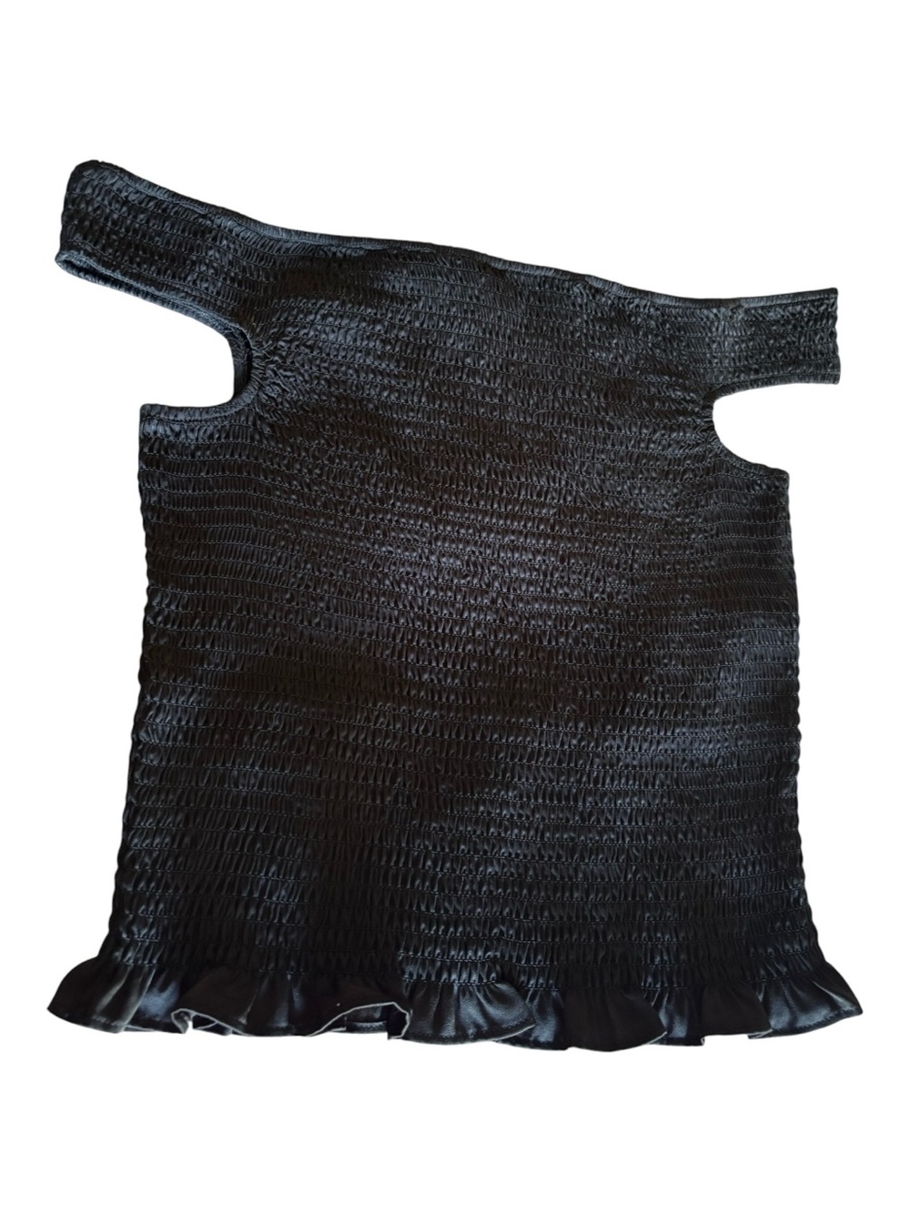 NWOT Black Smocked Off-Shoulder Ruffle Hem Crop Top Sz M